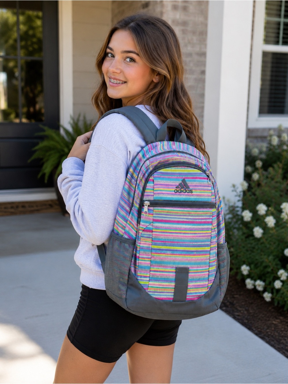 Adidas Multicolor Striped Backpack Gray Bookbag School Travel Laptop Gym 22”